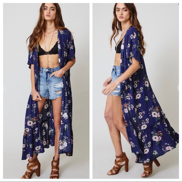 21 Long boho chic floral kimono duster - Picture 3 of 3
